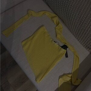 Tiger Mist Yellow Wrap Crop Top Tie Front Casual